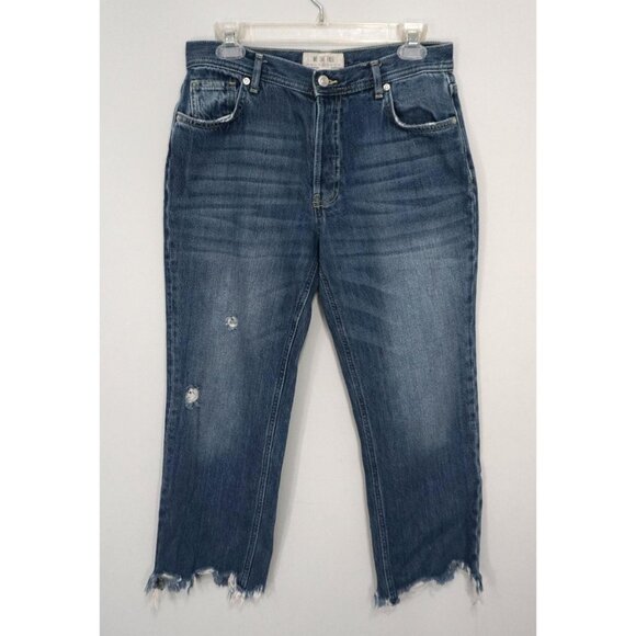 Free People We The Free Maggie Mid-Rise Straight Leg Jeans Distressed Cutoff 28 - Picture 4 of 9